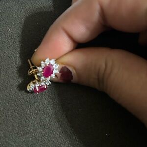 Ruby Gemstone Earrings with diamond. 18 K gold